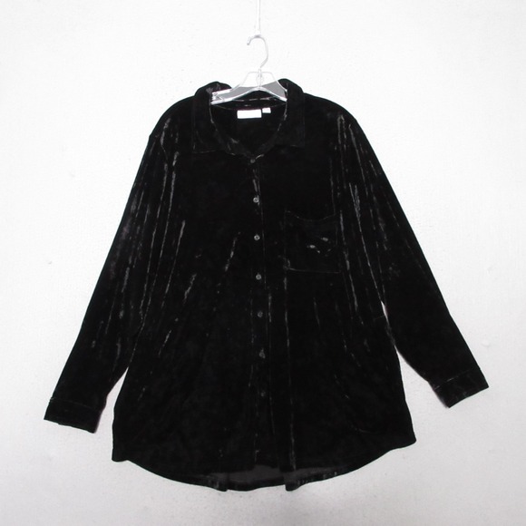 Belle Tops - Belle By Kim Gravel Tunic Top Plus 2X Black Velvet‎ Big Shirt Pockets Whimsogoth